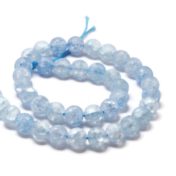 Crackle crystal, whole strand, frosted, round, light blue, 8 mm, approx. 48 pcs