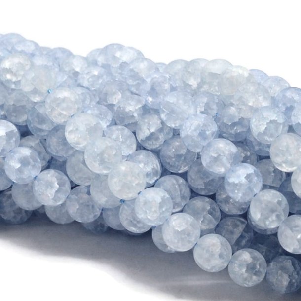 Crackle crystal, frosted, light blue, round crackle, 8 mm, 6 pieces