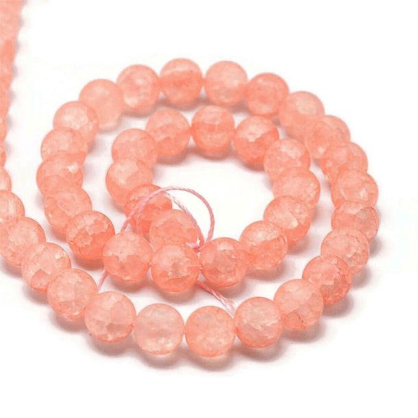 Crackle crystal, whole strand, frosted, round, salmon-coloured, 8 mm, approx. 52 pcs