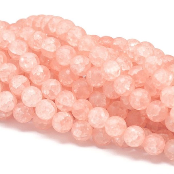 Crackle crystal, frosted, salmon-coloured, round crackle, 8 mm, 6 pieces