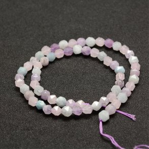 Kunzite, whole strand, mixed purple colors, faceted, uneven, 6 mm, ca. 60pcs