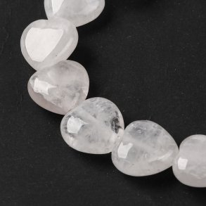 White quartz, heart bead, cloudy white, 12x12 mm, 4 pcs
