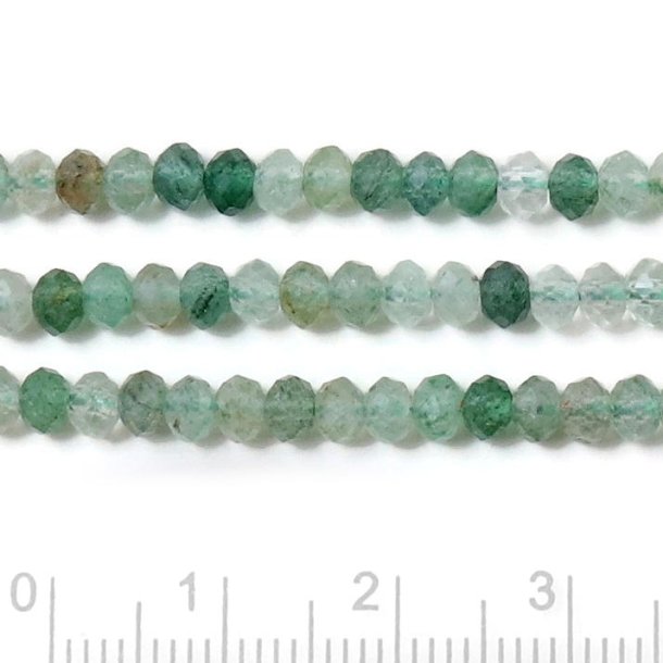 Green quartz, whole bead strand, greenish and clear, faceted, roundel, 4x3 mm, 130 pcs