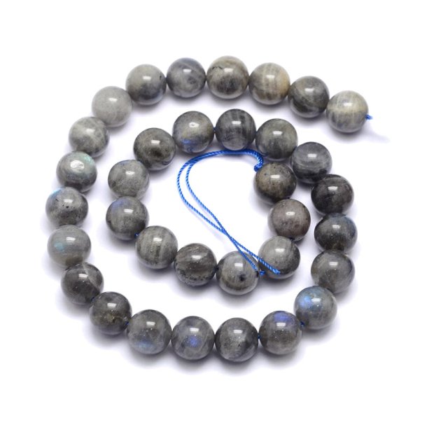 Labradorit, ganzer Strang, grau changierend, runde Perle, 10 mm.39 Stk.
