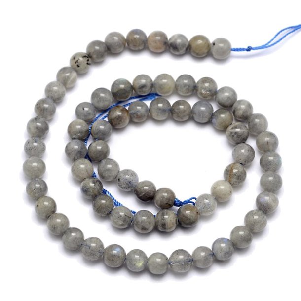 Labradorit, gr�ulich, abwechselnd, ganzer Strang, runde Perle, 6 mm. 60 Stk