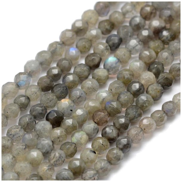 Labradorite, faceted, round bead, greyish green, 4 mm, 10 pcs