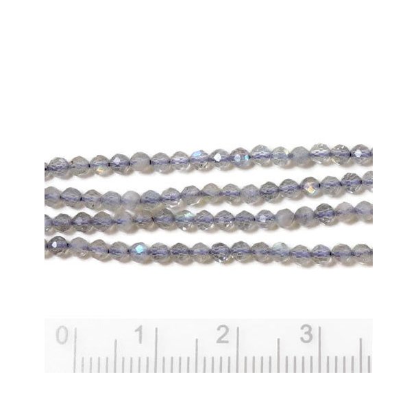 Labradorite, entire strand, faceted, round bead, light grey, ca. 2.5 mm, 170 pcs