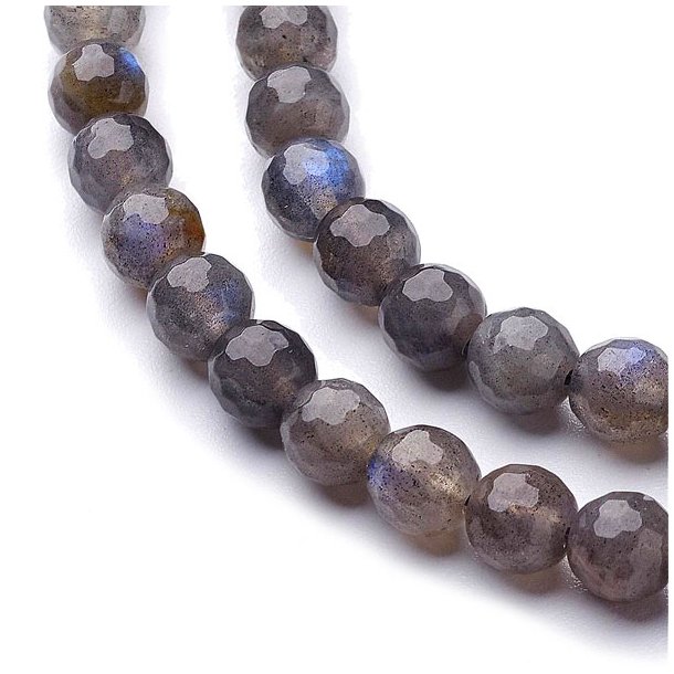 Labradorite, faceted round bead, grey, 6 mm, 10pcs.