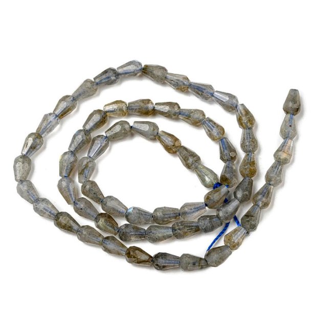 Labradorite, faceted drop bead, 6x4 mm, 10 pieces