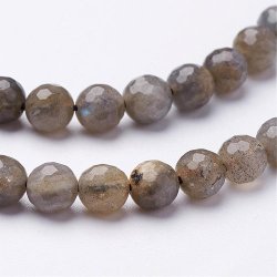 Labradorit, facettierte, runde Perle, grau, 6 mm, 10 stk.