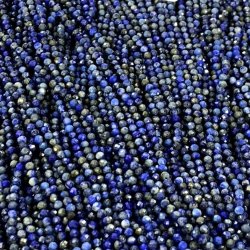 Lapislazuli, ganzer Strang, tiefblau, klein, rund, facettiert, 3 mm, ca. 130 Stk
