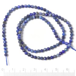 Lapislazuli, ganzer Strang, tiefblau, klein, rund, facettiert, 3 mm, ca. 130 Stk