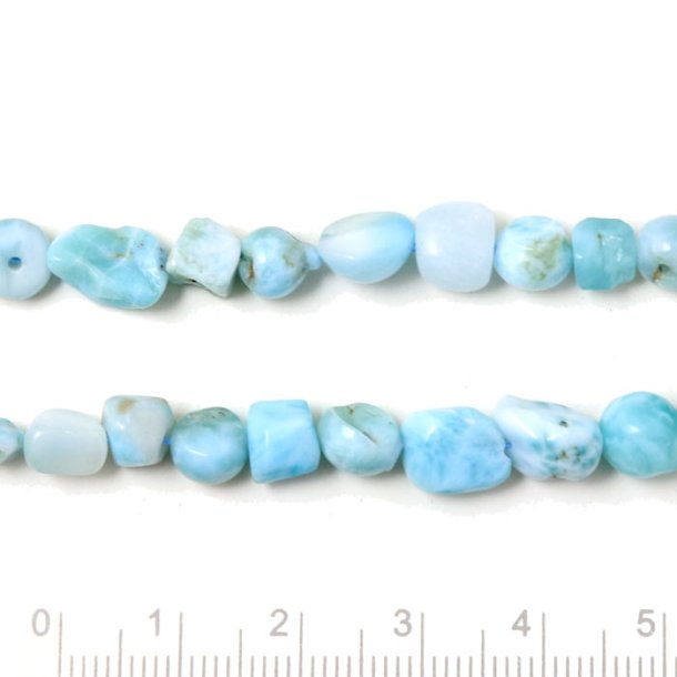 Larimar, uneven beads, full strand, nuggets, light turquoise, B-grade, 8x6x5 mm, ca. 56 pcs