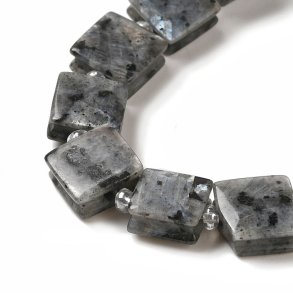 Larvikite, square lock bead, dark grey iridescent, appx. 10x10x5 mm, 1 pc