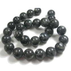Larvikite, whole strand, grey, iridescent, round bead, 14 mm. 28 pcs.