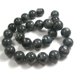 Larvikite, whole strand, grey, iridescent, round bead, 14 mm. 28 pcs.