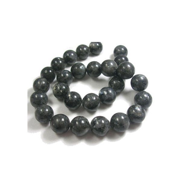 Larvikite, whole strand, grey, iridescent, round bead, 14 mm. 28 pcs.