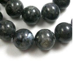 Larvikite, whole strand, grey, iridescent, round bead, 14 mm. 28 pcs.