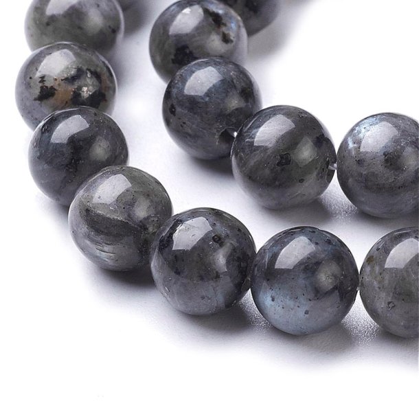 Larvikite, round bead, greyish marbled, 8mm, 6pcs.