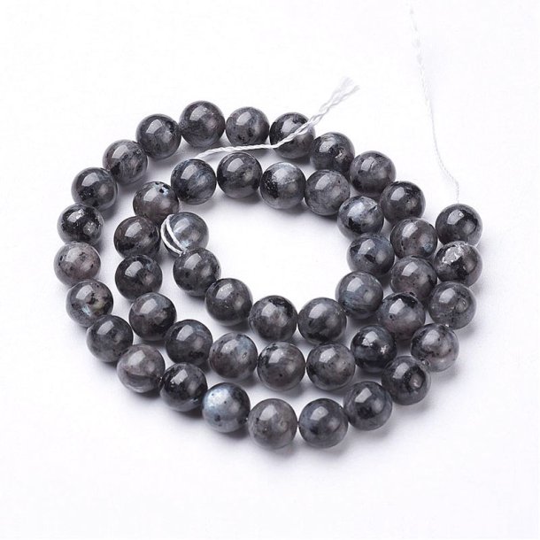 Entire strand of beads, larvikite, round greyish marbled bead, 8mm, 48pcs.