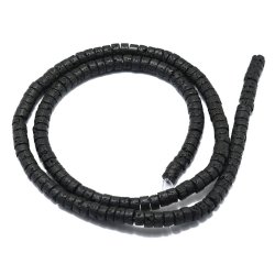 Lavaperle, Heishi, ganzer Strang, flach rund, grob, schwarz, ca. 4,5x2 mm. ca. 150 Stck