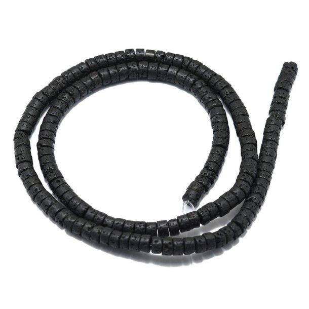 Lavaperle, Heishi, ganzer Strang, flach rund, grob, schwarz, ca. 4,5x2 mm. ca. 150 Stck