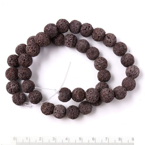 Lava, entire strand of beads, dark brown coarse-grained, 10-11mm, 39pcs.