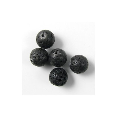 Lava bead, black, round, 16mm, 6pcs.