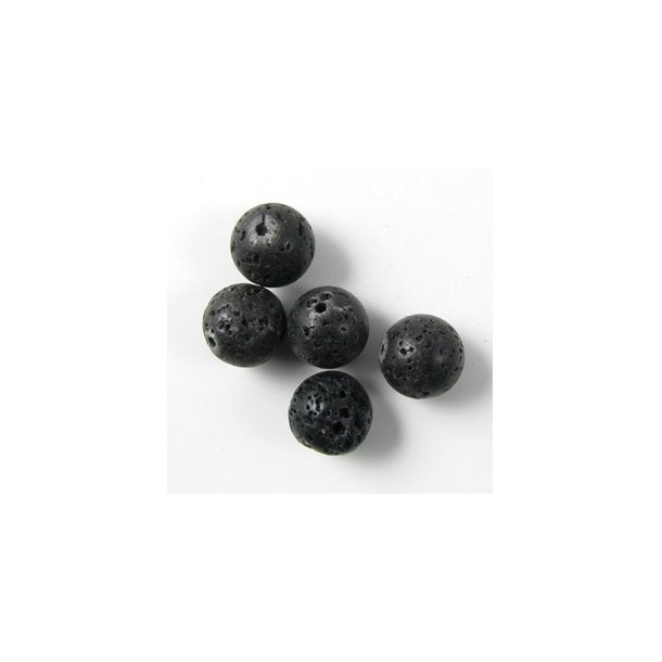 Lava bead, round, black, 8mm, 6pcs.