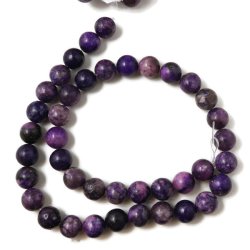 Lepidolit, ganzer Strang, lila changierend mit Sprenkeln, 8 mm, 49 Stk.