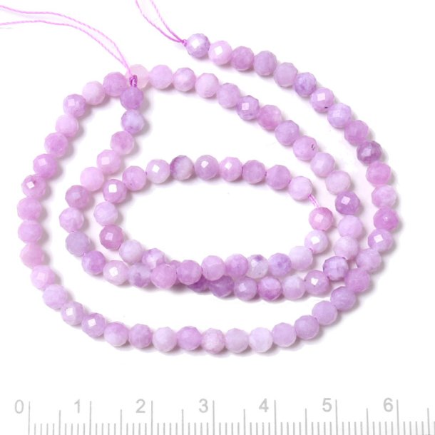 Lepidolite, full pearl strand, light purple, round, faceted 4 mm, approx. 95 pcs