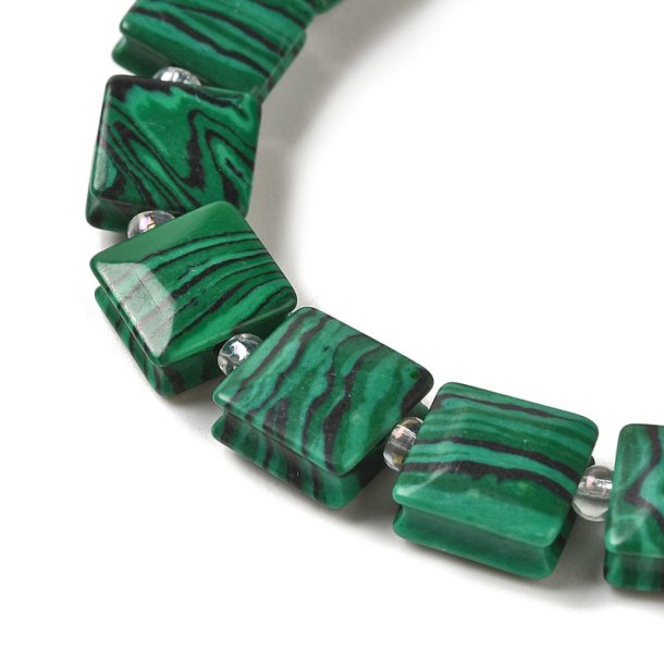 Malachite imitation, square lock bead, green marbled, appx. 10x10x5 mm, 1 pc