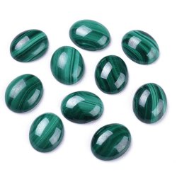 Malachit (echt), gr&uuml;n, ovaler Cabochon (flache R&uuml;ckseite), 10x8x3 mm. 1 Stk.