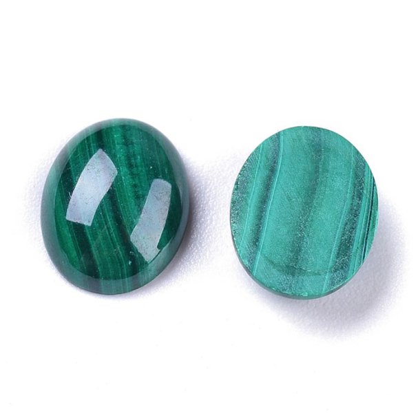 Malachite (genuine), green, oval cabochon (flat back), 10x8x3 mm. 1 pcs.