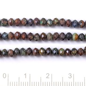 Jaspis, hel perlestreng, grn/brunlige nuancer, rondel, 3,5x3 mm, ca. 130 stk.