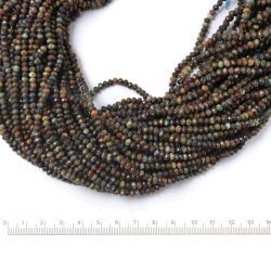 Jaspis, ganzer Perlenstrang, gr&uuml;n/braune Farbt&ouml;ne, rund, 3,5x3 mm, ca. 130 St&uuml;ck.