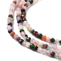 Stone beads, entire strand, mixed green, blue and pink, faceted, round, 2mm, 180pcs
