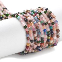 Stone beads, entire strand, mixed green, blue and pink, faceted, round, 2mm, 180pcs