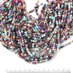 Steinmix, ganzer Strang, Halbedelstein, W&uuml;rfelperle, facettiert, 4,5x4,5 mm, ca. 90 St&uuml;ck