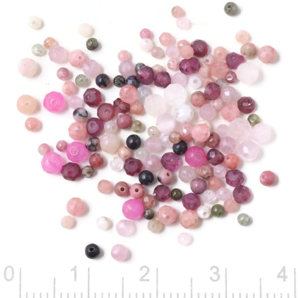 Stone bead mix, semi-precious stones in shades of rose, 2-3 mm, 3 grams