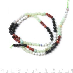 Steinmix, ganzer Strang, gemischte rot-wei-grn-schwarz, facettiert, 3,5x3 mm, ca. 130 Stck
