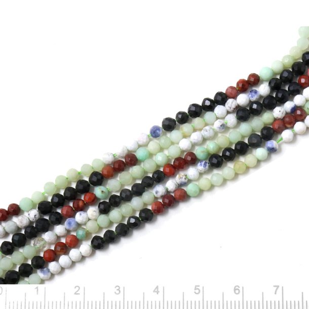 Steinmix, ganzer Strang, gemischte rot-wei-grn-schwarz, facettiert, 3,5x3 mm, ca. 130 Stck