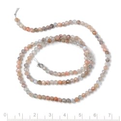 Pfirsichmondstein, ganzer Strang, grau bis rosa, facettierte Perle, 3 mm, ca. 140 Stk