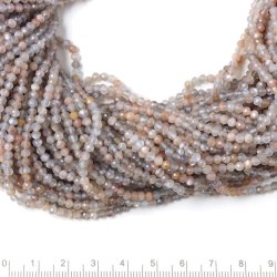 Pfirsichmondstein, ganzer Strang, grau bis rosa, facettierte Perle, 3 mm, ca. 140 Stk