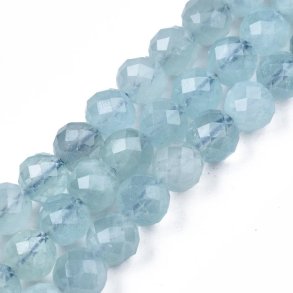 Aquamarin, rund, hellblau, facettierte Perle, 6 mm. 6 Stk