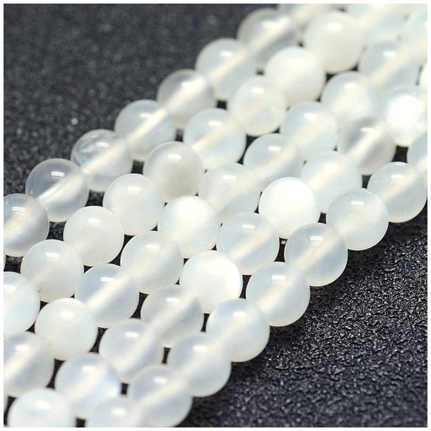 Moonstone, round beads, white with a tone of bluish, 4mm, 10pcs