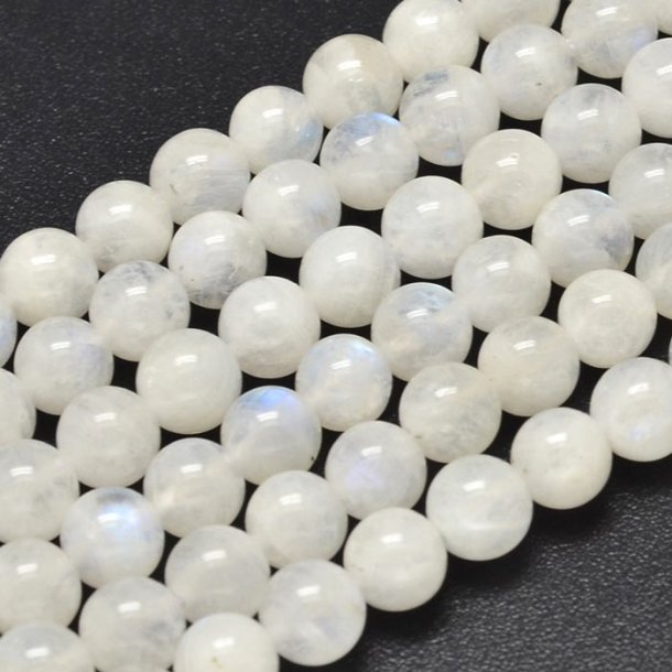 Moonstone, round beads, white, light AB effect, appx. 8mm, 4 pcs