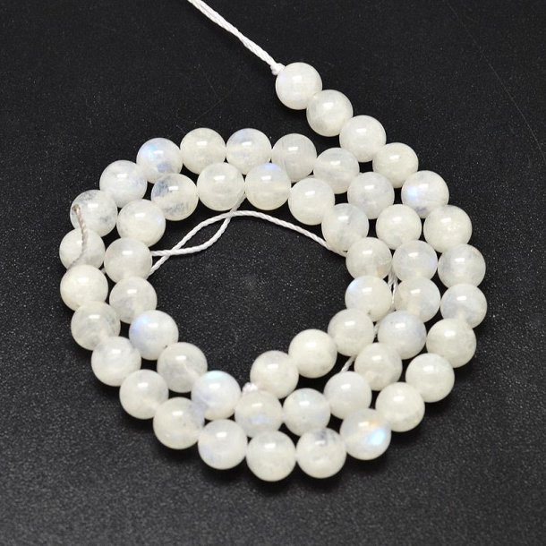 Moonstone, entire strand, round beads, white, light AB effect, 8mm, ca. 52pcs