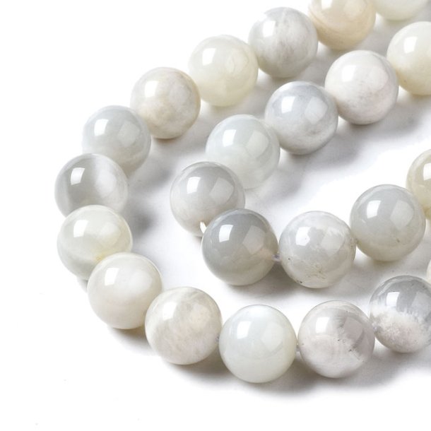 Moonstone, round, shiny, greyish white alternating, 10 mm, 6 pcs