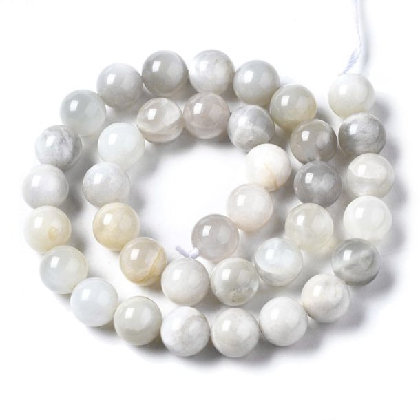Moonstone, full strand, round, shiny, greyish white alternating, 10 mm, appx. 37 pcs
